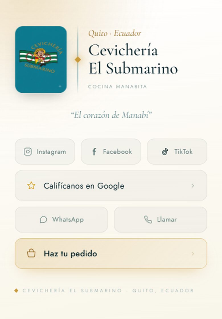 Tarjeta digital de Cevichería El Submarino